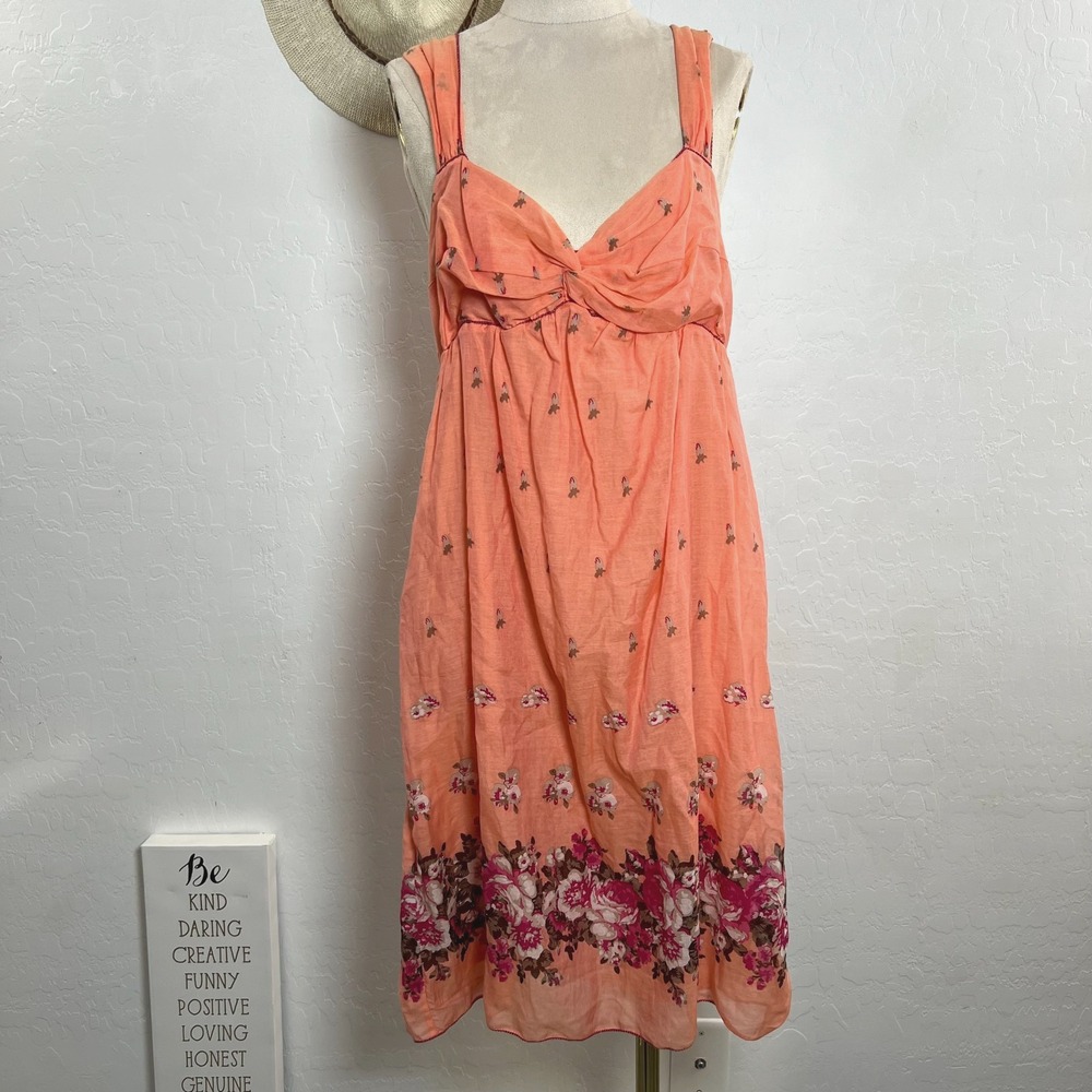 Studio M floral silk sleeveless maxi midi sun dress XL peach soft feminine boho
